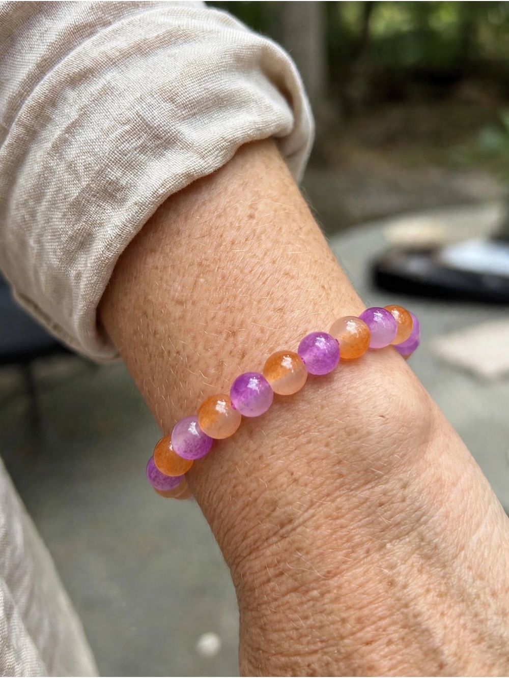 Purple Orange Glass Bead Bracelet | Adult Everyday | Second Bloom- Tiger Lily